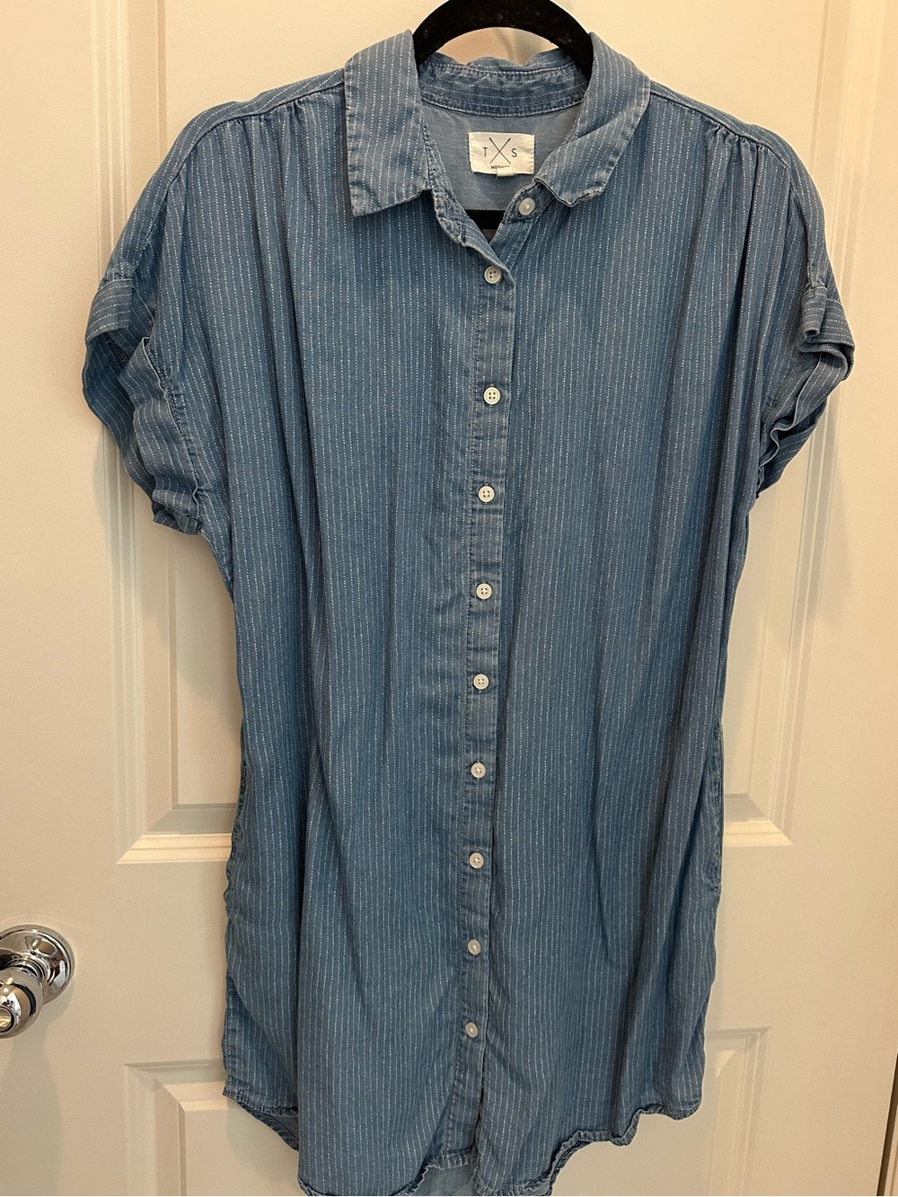 Francesca's Collections Light Blue Striped Button-Front Shirt Dress